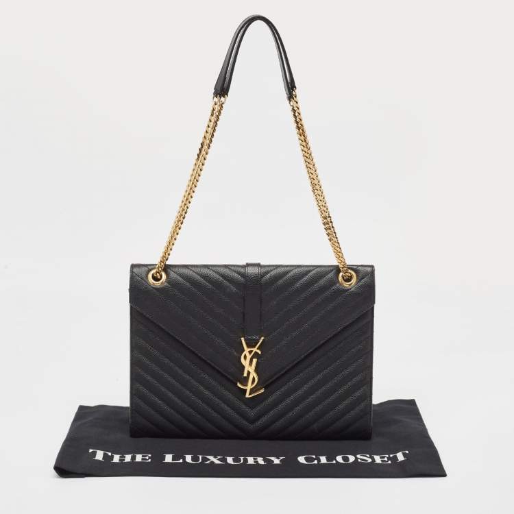 Pre Owned Saint Laurent Black Matelasse Leather Large Monogram Envelope Shoulder Bag