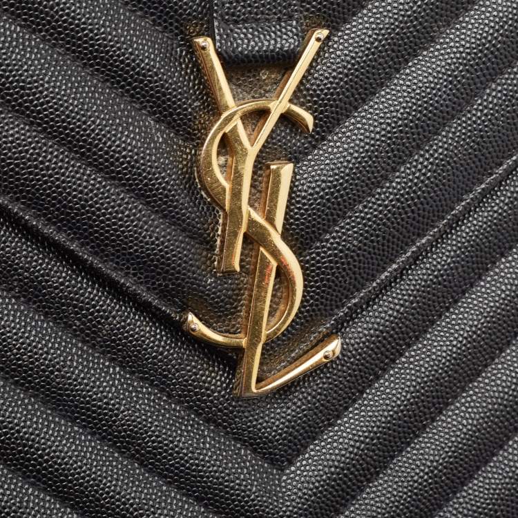 Pre Owned Saint Laurent Black Matelasse Leather Large Monogram Envelope Shoulder Bag