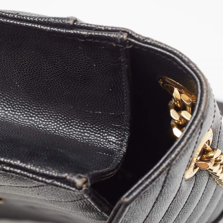 Pre Owned Saint Laurent Black Matelasse Leather Large Monogram Envelope Shoulder Bag