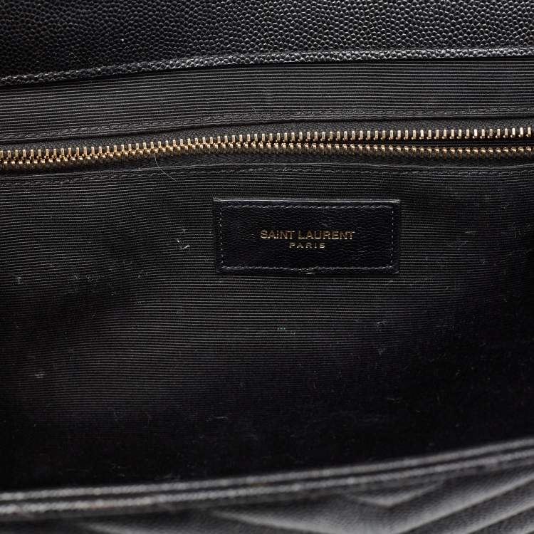 Pre Owned Saint Laurent Black Matelasse Leather Large Monogram Envelope Shoulder Bag