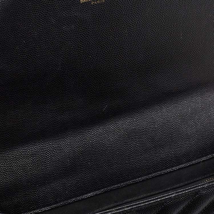 Pre Owned Saint Laurent Black Matelasse Leather Large Monogram Envelope Shoulder Bag