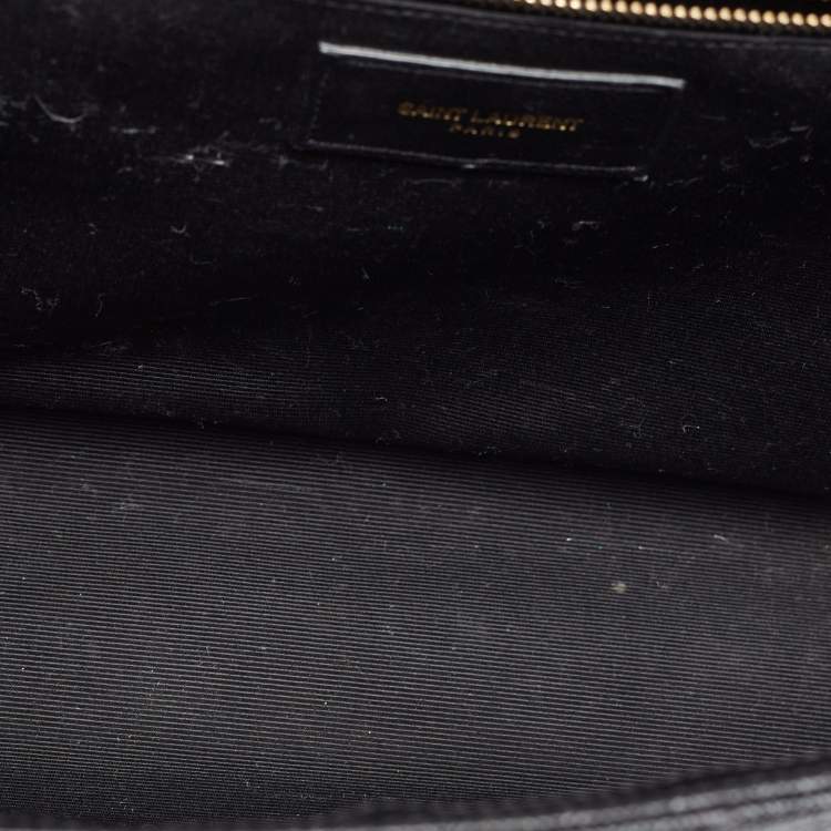 Pre Owned Saint Laurent Black Matelasse Leather Large Monogram Envelope Shoulder Bag