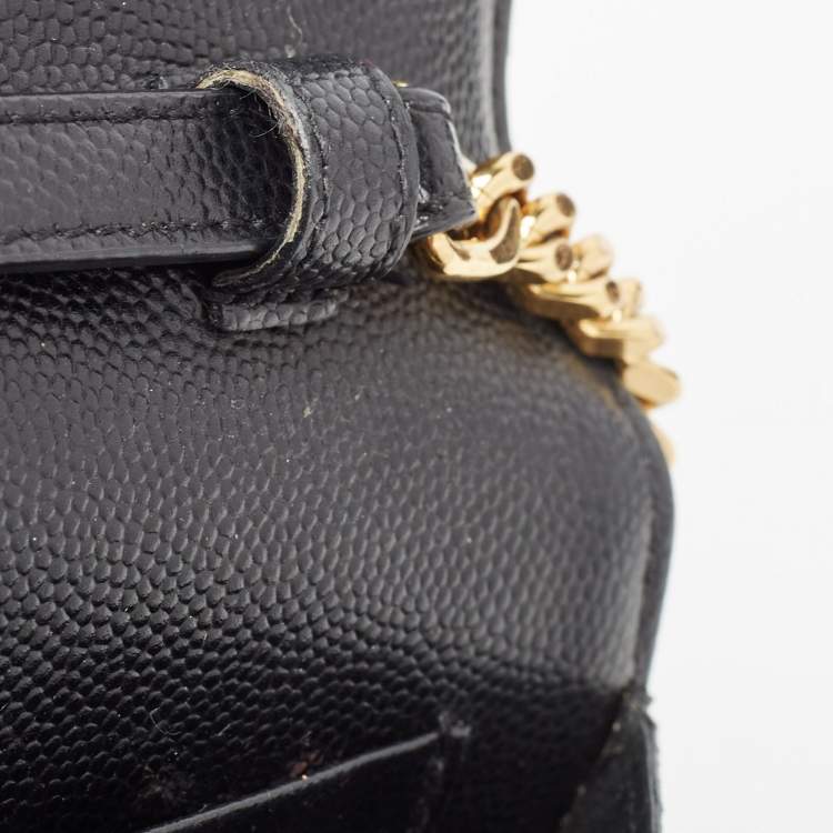 مملوكة مسبقًا Saint Laurent Black Matelassé Leather Cassandre Wallet on Chain