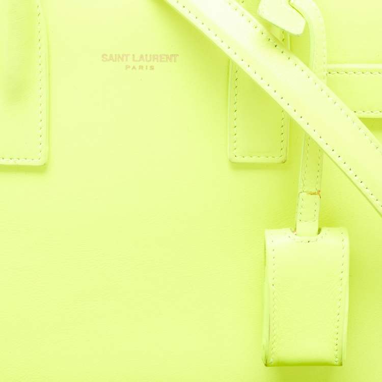 Pre Owned Saint Laurent Neon Yellow Leather Nano Classic Sac De Jour Tote