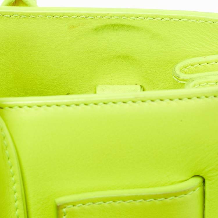 Pre Owned Saint Laurent Neon Yellow Leather Nano Classic Sac De Jour Tote