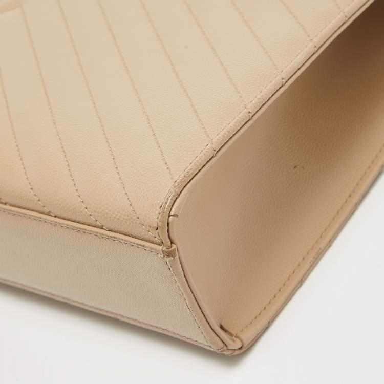 Pre Owned Saint Laurent Beige Matelasse Leather Large Monogram Envelope Shoulder Bag
