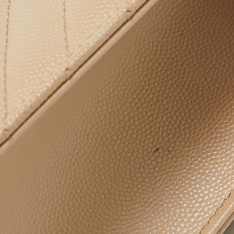 Pre Owned Saint Laurent Beige Matelasse Leather Large Monogram Envelope Shoulder Bag
