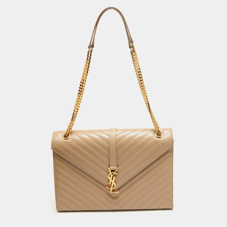 Saint Laurent Beige Matelasse Leather Large Monogram Envelope Shoulder Bag Saint Laurent Paris The Luxury Closet