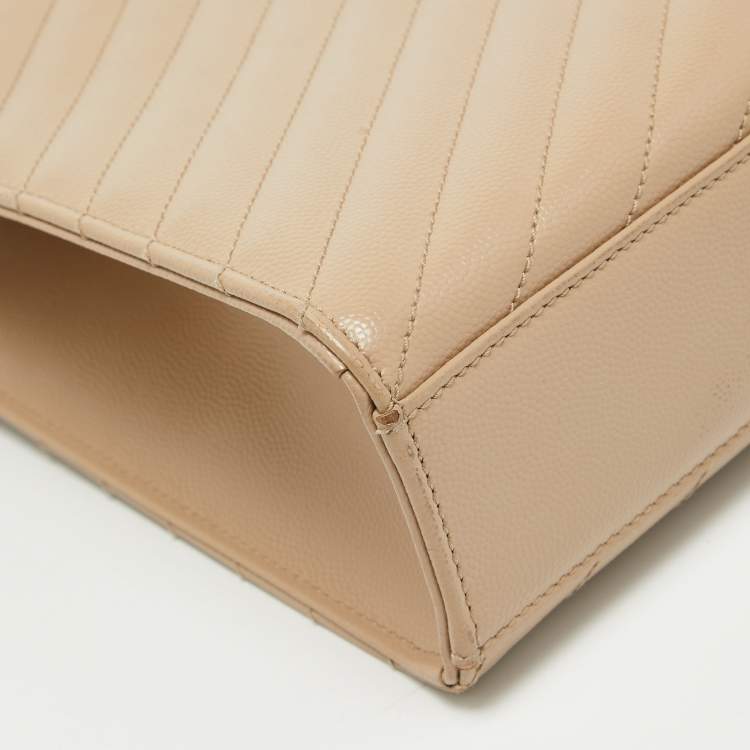 Pre Owned Saint Laurent Beige Matelasse Leather Large Monogram Envelope Shoulder Bag
