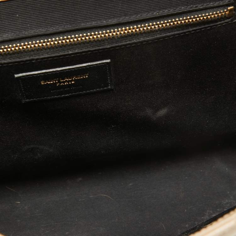 Pre Owned Saint Laurent Beige Matelasse Leather Large Monogram Envelope Shoulder Bag