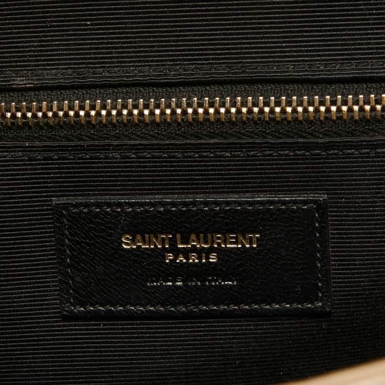Pre Owned Saint Laurent Beige Matelasse Leather Large Monogram Envelope Shoulder Bag