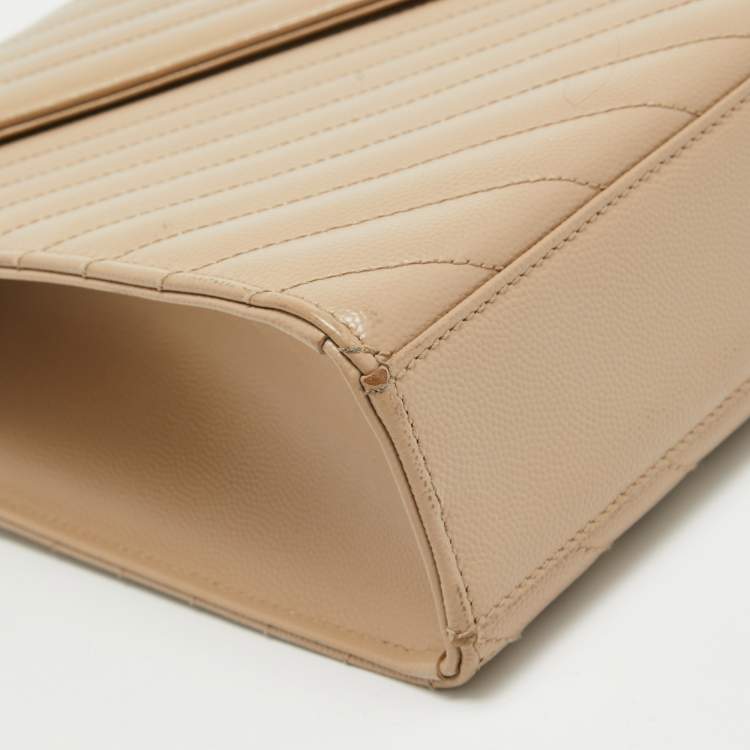 Pre Owned Saint Laurent Beige Matelasse Leather Large Monogram Envelope Shoulder Bag