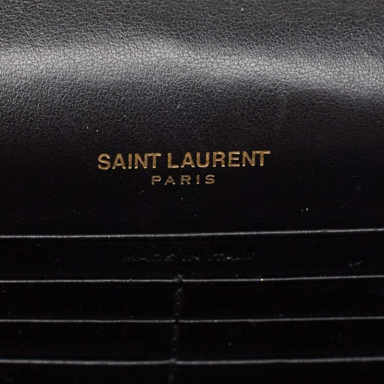 Pre Owned Saint Laurent Black Croc Embossed Leather Kate Tassel Chain Wallet