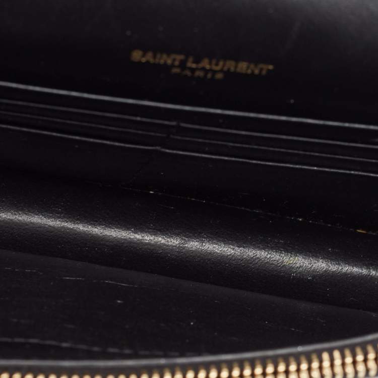 Pre Owned Saint Laurent Black Croc Embossed Leather Kate Tassel Chain Wallet