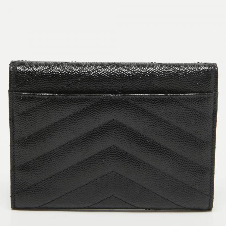 Pre Owned Saint Laurent Black Matelasse Leather Cassandre Trifold Wallet  