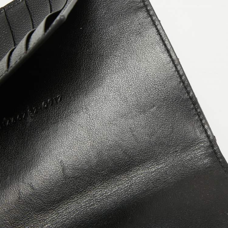 Pre Owned Saint Laurent Black Matelasse Leather Cassandre Trifold Wallet  