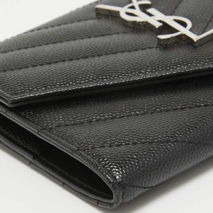 Pre Owned Saint Laurent Black Matelasse Leather Cassandre Trifold Wallet  