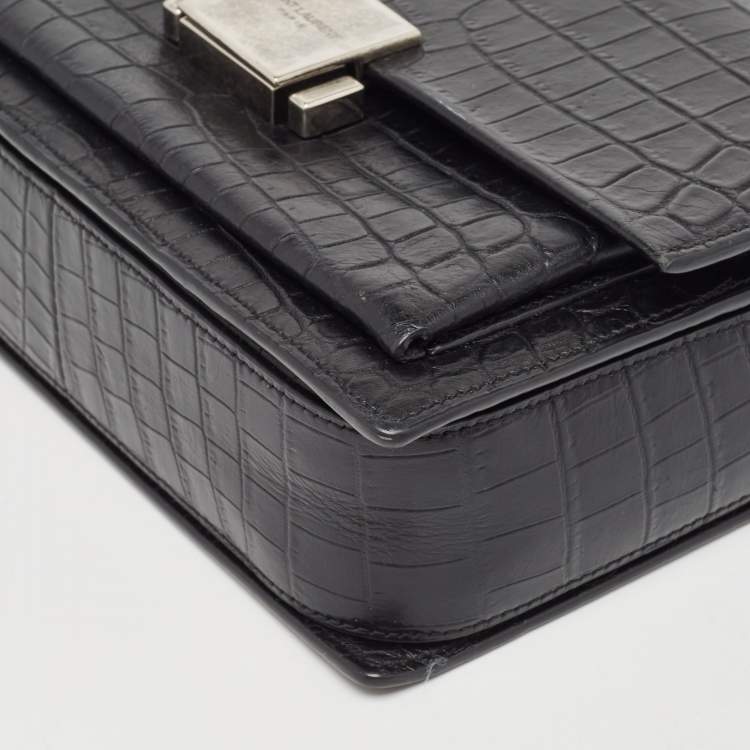 Pre Owned Saint Laurent Black Croc Embossed Leather Bellechasse Top Handle Bag