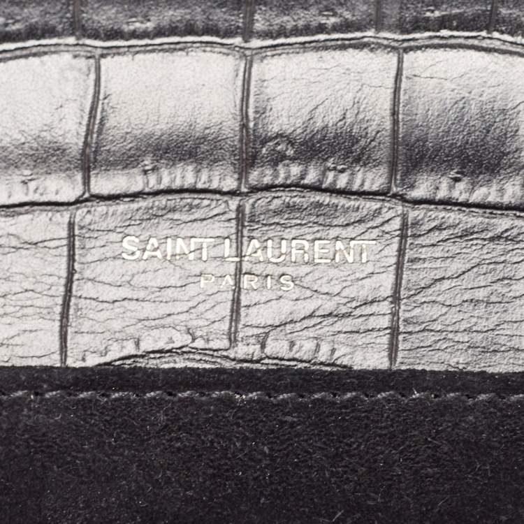 Pre Owned Saint Laurent Black Croc Embossed Leather Bellechasse Top Handle Bag