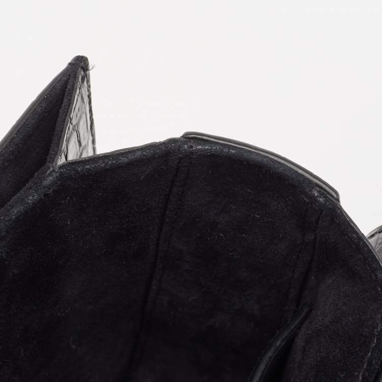Pre Owned Saint Laurent Black Croc Embossed Leather Bellechasse Top Handle Bag