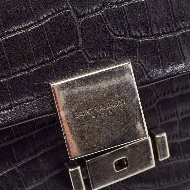 Pre Owned Saint Laurent Black Croc Embossed Leather Bellechasse Top Handle Bag