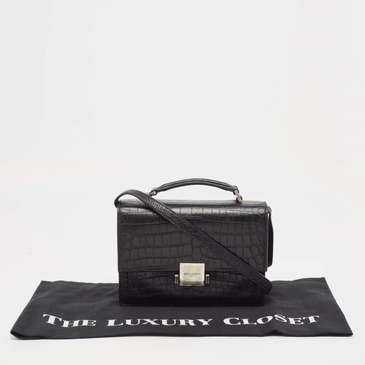 Pre Owned Saint Laurent Black Croc Embossed Leather Bellechasse Top Handle Bag