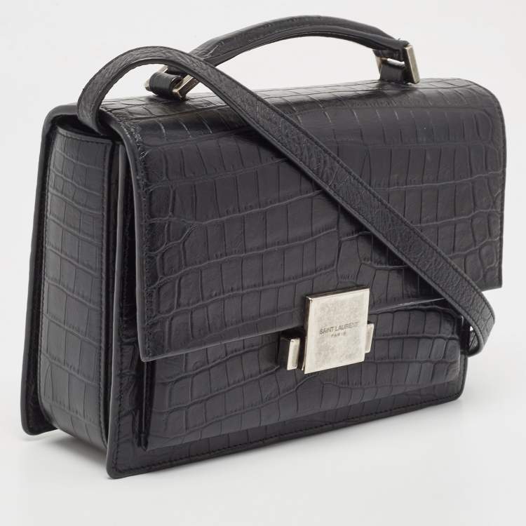 Pre Owned Saint Laurent Black Croc Embossed Leather Bellechasse Top Handle Bag