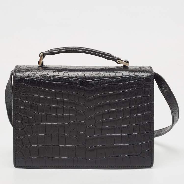 Pre Owned Saint Laurent Black Croc Embossed Leather Bellechasse Top Handle Bag