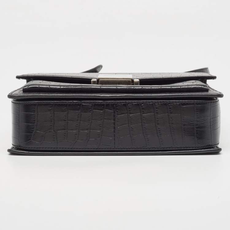 Pre Owned Saint Laurent Black Croc Embossed Leather Bellechasse Top Handle Bag
