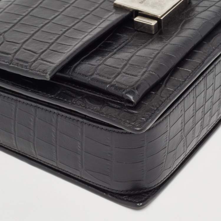 Pre Owned Saint Laurent Black Croc Embossed Leather Bellechasse Top Handle Bag