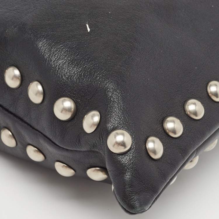 Pre Owned Saint Laurent Black Leather Monogram Flat Bucket Bag