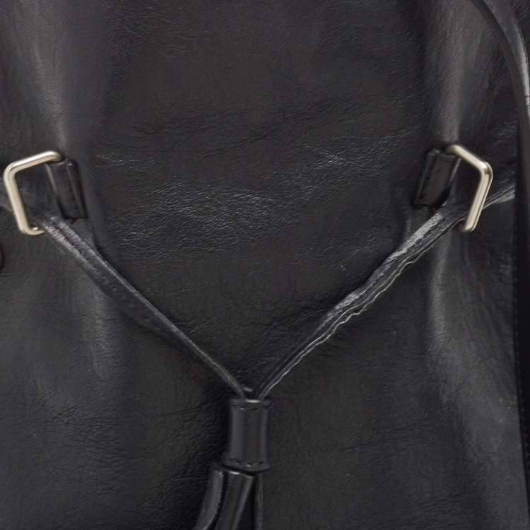 Pre Owned Saint Laurent Black Leather Monogram Flat Bucket Bag