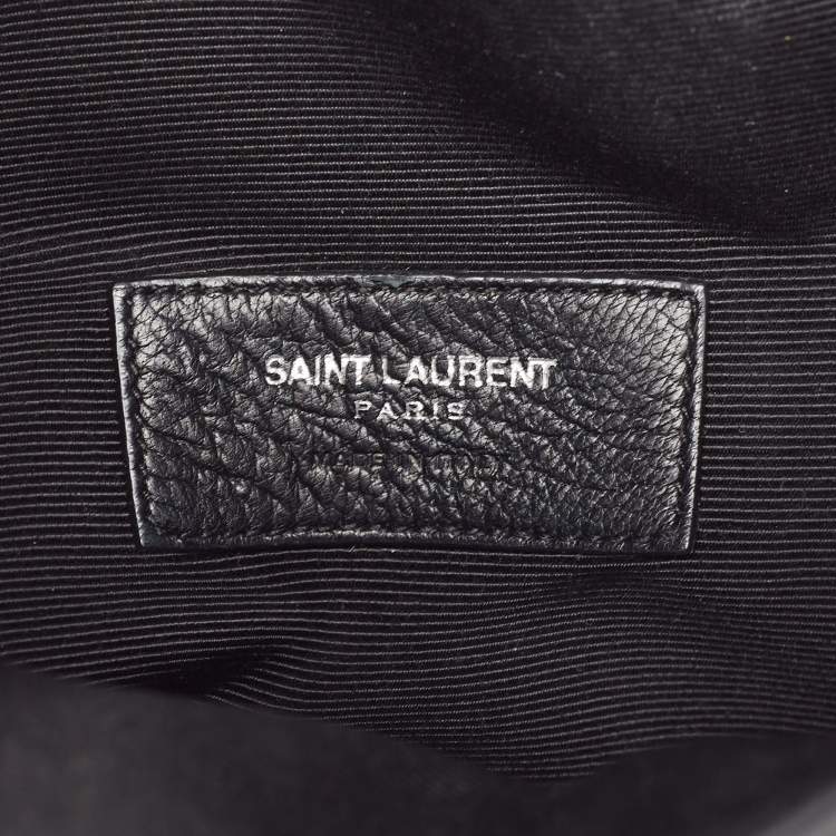 Pre Owned Saint Laurent Black Leather Monogram Flat Bucket Bag