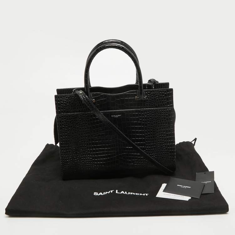 Pre Owned Saint Laurent Croc Embossed Leather Uptown Tote