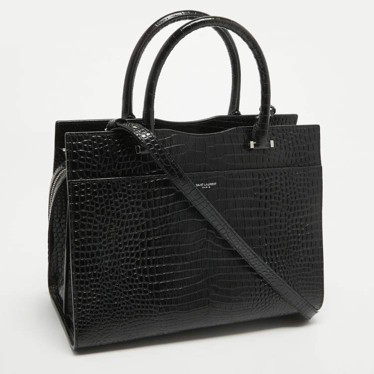 Pre Owned Saint Laurent Croc Embossed Leather Uptown Tote
