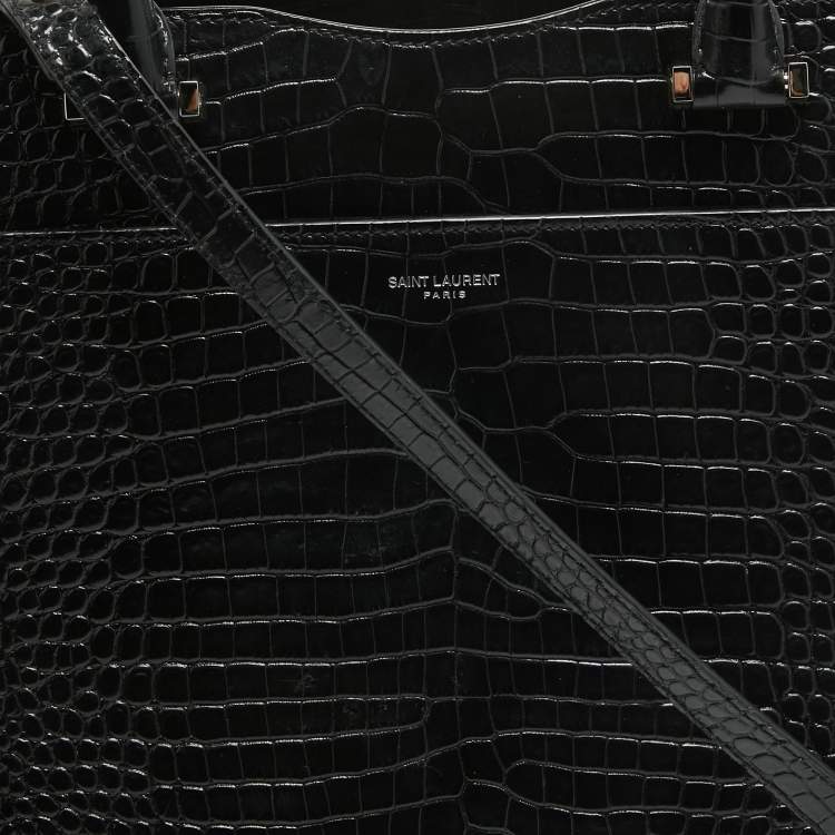 Pre Owned Saint Laurent Croc Embossed Leather Uptown Tote