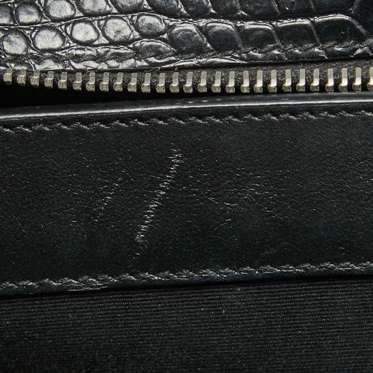Pre Owned Saint Laurent Croc Embossed Leather Uptown Tote