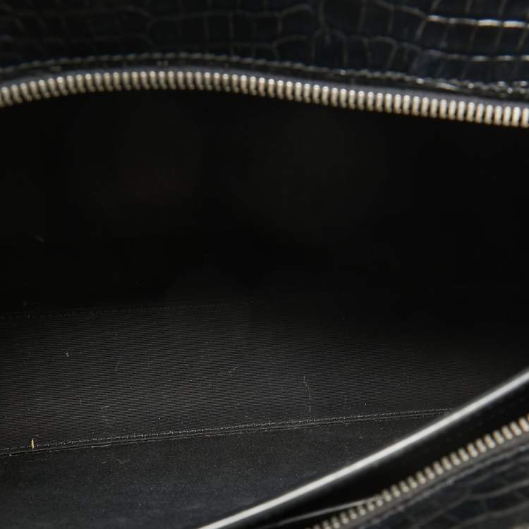 Pre Owned Saint Laurent Croc Embossed Leather Uptown Tote
