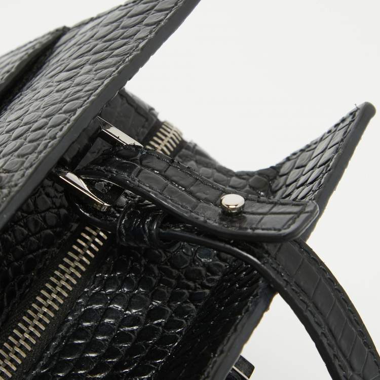 Pre Owned Saint Laurent Croc Embossed Leather Uptown Tote