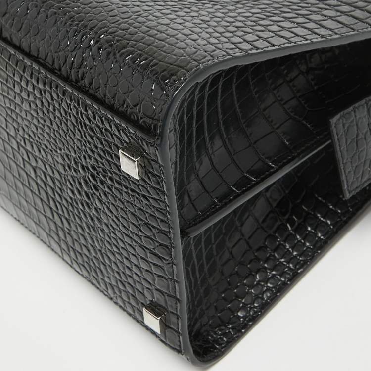 Pre Owned Saint Laurent Croc Embossed Leather Uptown Tote
