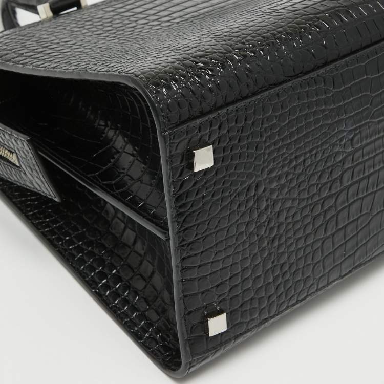 Pre Owned Saint Laurent Croc Embossed Leather Uptown Tote