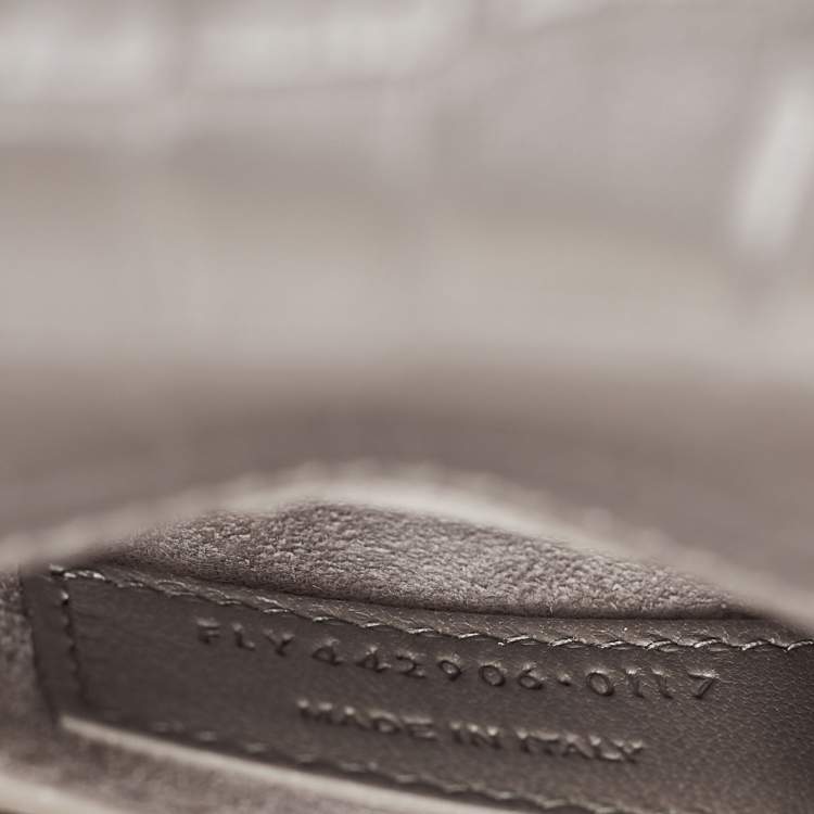 Pre Owned Saint Laurent Grey Croc Embossed Leather Medium Sunset Bag