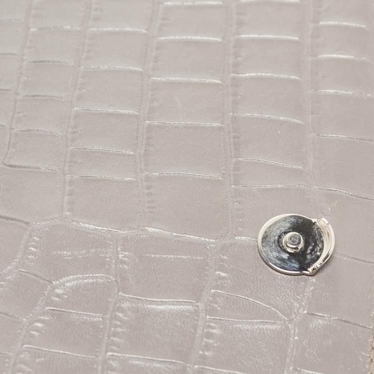 Pre Owned Saint Laurent Grey Croc Embossed Leather Medium Sunset Bag