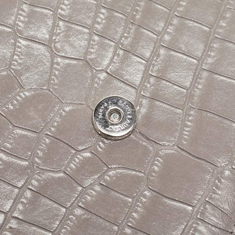 Pre Owned Saint Laurent Grey Croc Embossed Leather Medium Sunset Bag