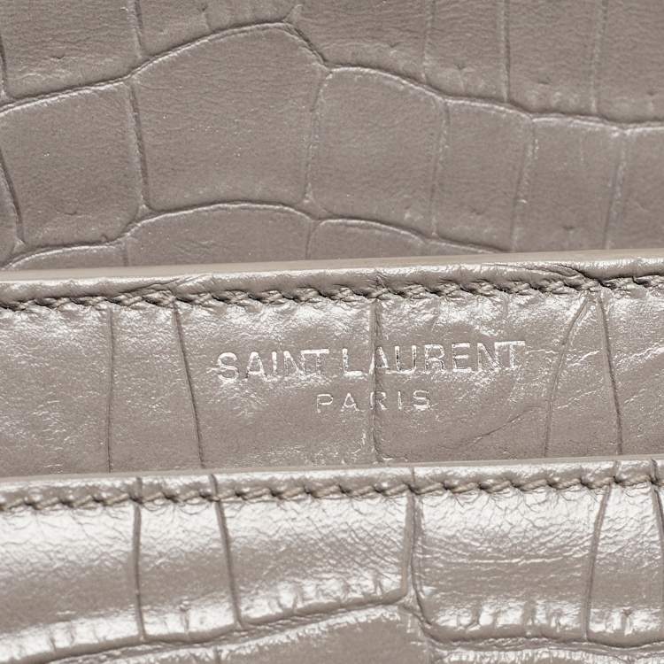 Pre Owned Saint Laurent Grey Croc Embossed Leather Medium Sunset Bag