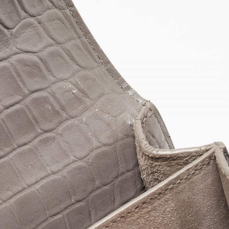 Pre Owned Saint Laurent Grey Croc Embossed Leather Medium Sunset Bag
