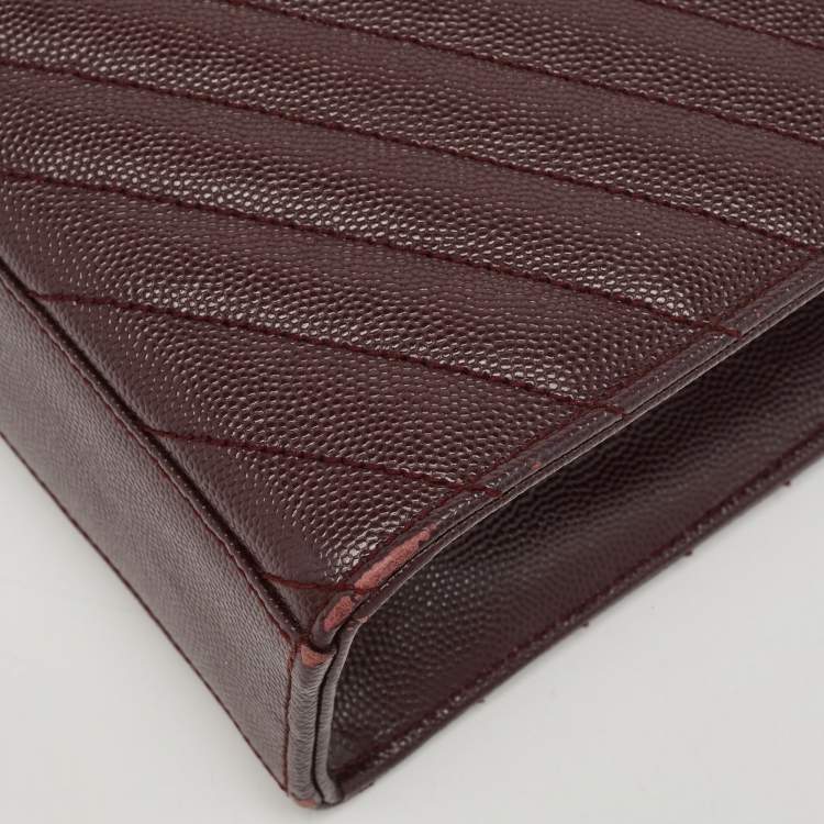 Pre Owned Saint Laurent Burgundy Matelassé  Leather Large Monogram Envelope Shoulder Bag