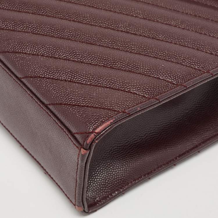 Pre Owned Saint Laurent Burgundy Matelassé  Leather Large Monogram Envelope Shoulder Bag