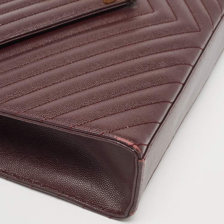 Pre Owned Saint Laurent Burgundy Matelassé  Leather Large Monogram Envelope Shoulder Bag