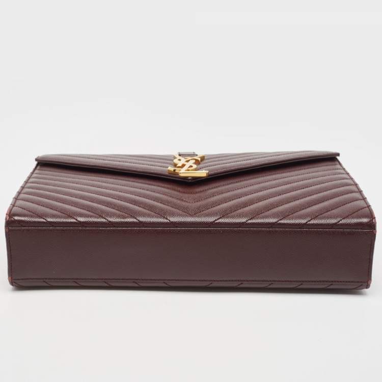Pre Owned Saint Laurent Burgundy Matelassé  Leather Large Monogram Envelope Shoulder Bag